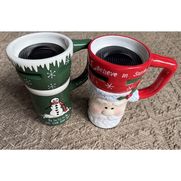 Bay Island Other - Vintage 3D Ceramic Santa Claus Coffee Mug Believe in Santa Christmas Cup. Set 2